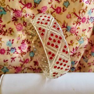Vintage 1920's-50's Deep Carved Lucite & Red Rhinestone Bangle